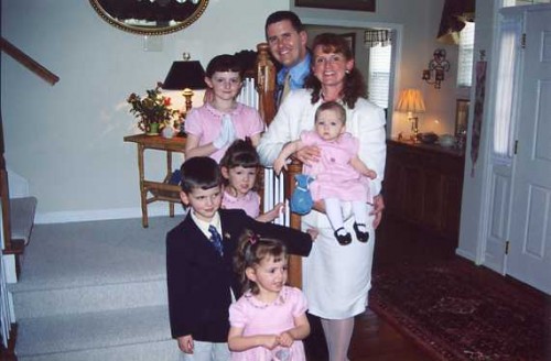 Catie, Maggie, Max, Mia, and Molly with Mom and Dad on Easter
